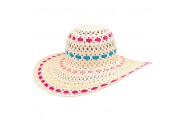 Wide Brim Toyo Straw Accent w/ Colorful Ribbons - Natural - HT-8213NT